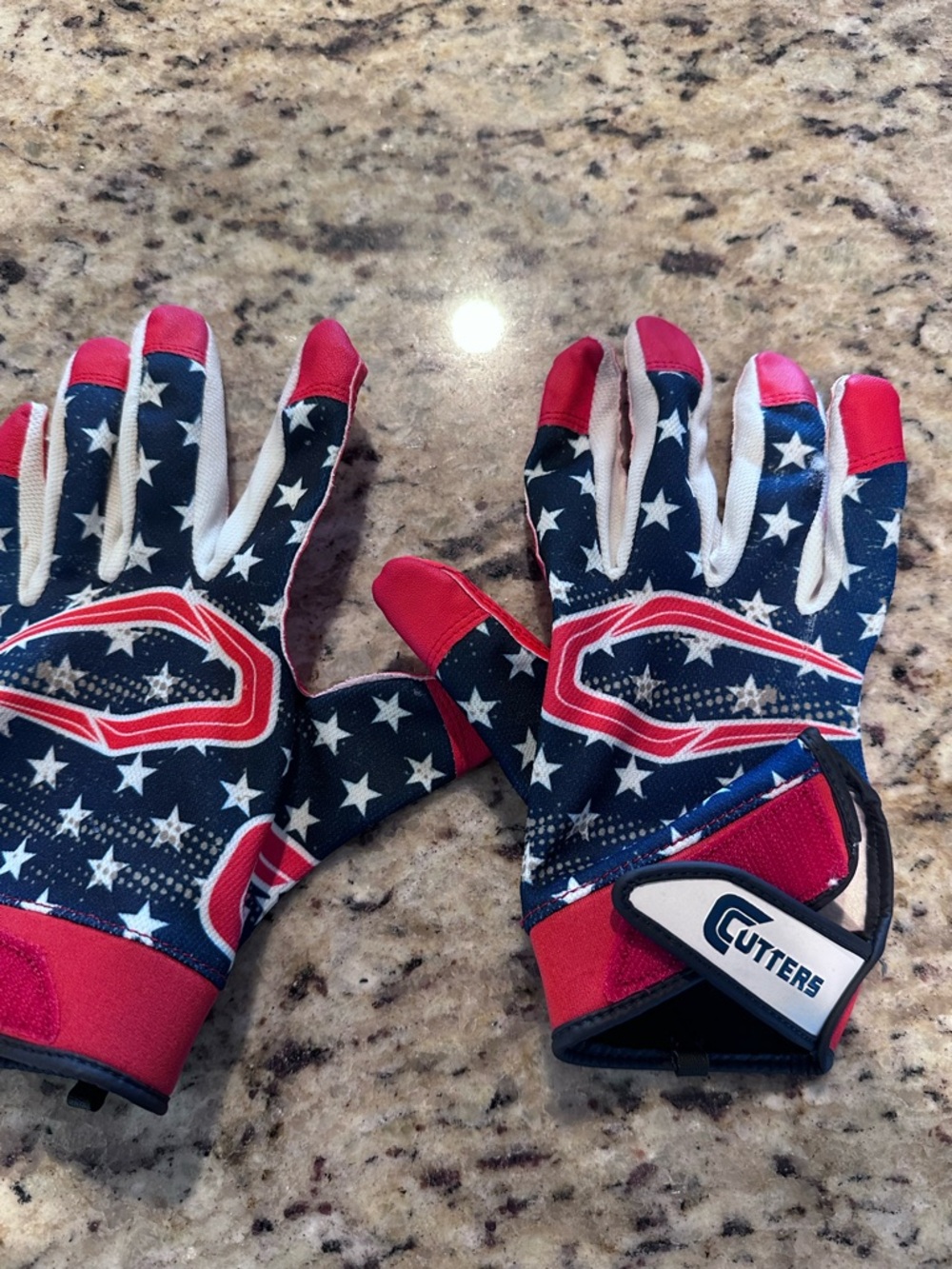 Cutters Patriotic Star Print Football Gloves - Red, White & Blue